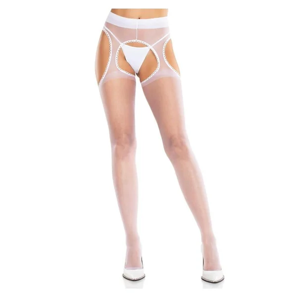Leg Avenue Spandex Sheer Scalloped Suspender Hose - White - O/S