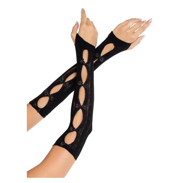 Leg Avenue Sweetheart Striped Keyhole Arm Warmers with Mini Bow Accents - O/S