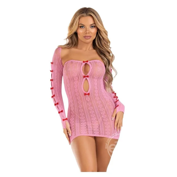 Leg Avenue Sweetheart Striped Tube Dress and Matching Shrug with Keyhole and Mini Bow Detail (2 Piece) - O/S - Pink