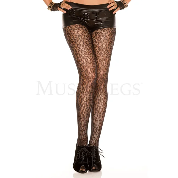 LEOPARD FISHNET SPANDEX PANTYHOSE - BLACK