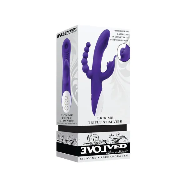 Lick Me Triple Stim Rechargeable Silicone Vibrator - Purple