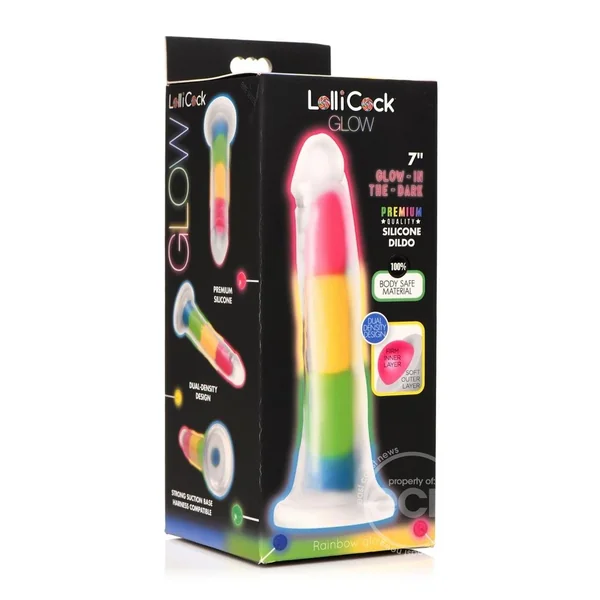 Lollicock Glow in the Dark Rainbow Silicone Dildo 7in