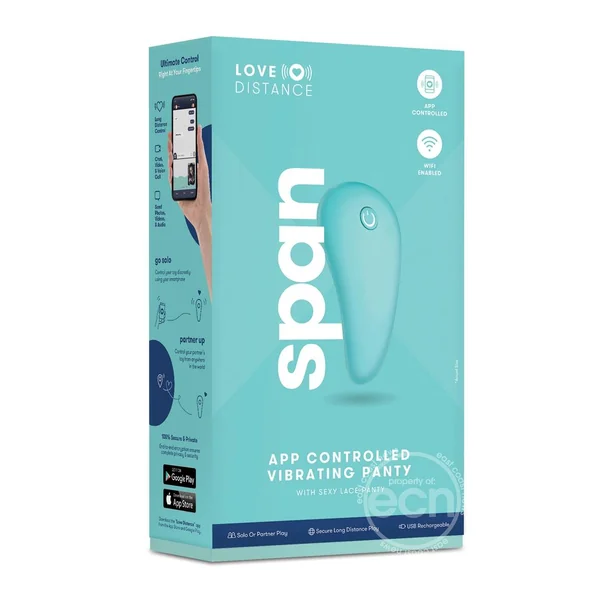 Love Distance Span App Controlled Rechargeable Panty Vibe - O/S - Aqua