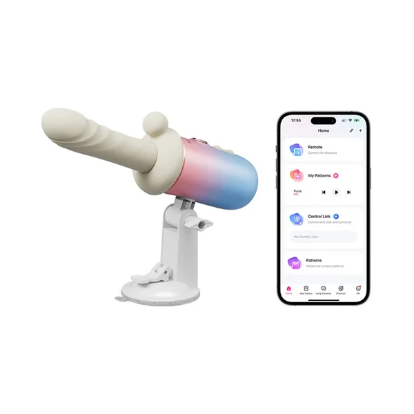 Lovense Spinel App Enabled Compact Rechargeable Thrusting Warming Vibrating Silicone Dildo With Two Attachments