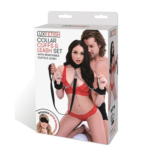 Lux Fetish Collar Cuffs & Leash Set - Removable