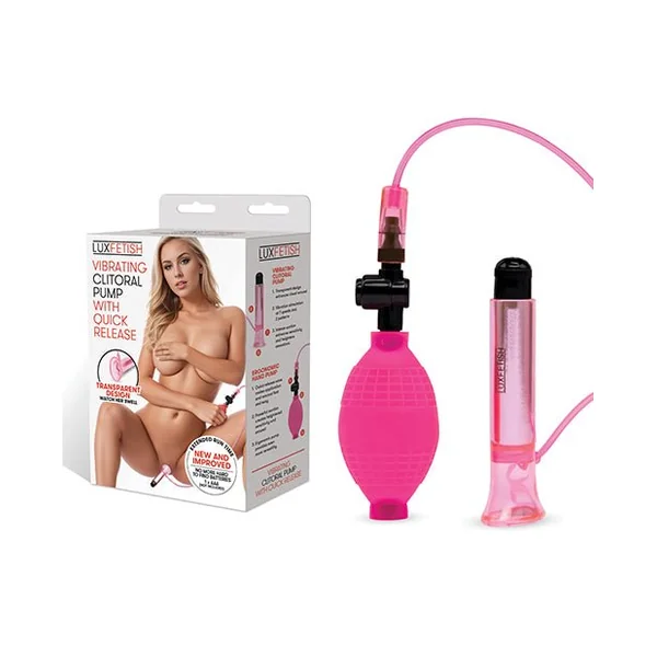Lux Fetish Vibrating Clitoral Pump w/Quick Release - Pink