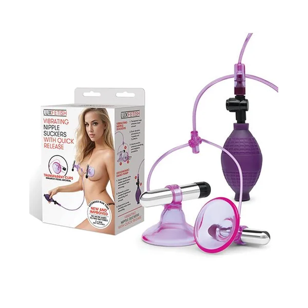 Lux Fetish Vibrating Nipple Suckers w/Quick Release - Pink/Purple