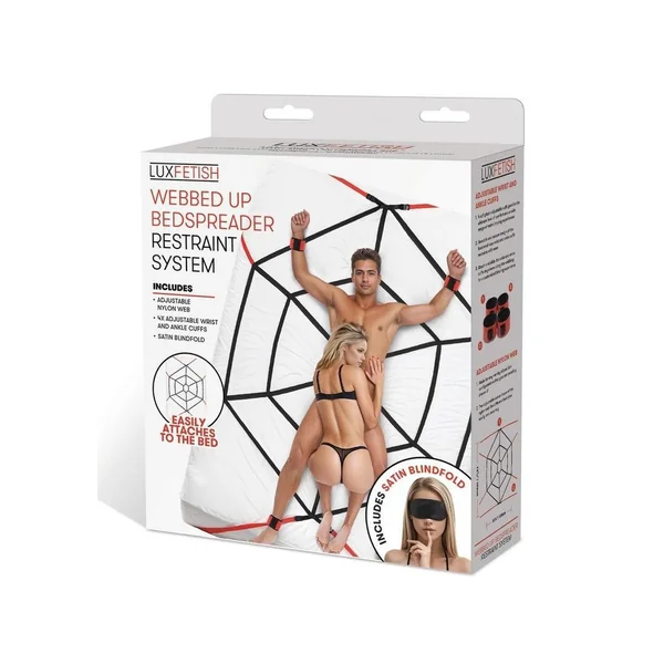 Lux Fetish Webbed Up Bedspreader Restriant System - Black/Red