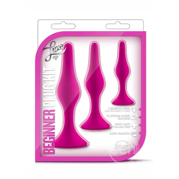 Luxe Beginner Plug Kit Silicone Butt Plugs 3 Sizes - Pink