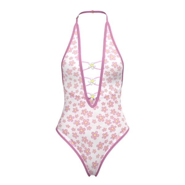 Magic Silk Blacklight Responsive Daisy Print Teddy with Snap Crotch