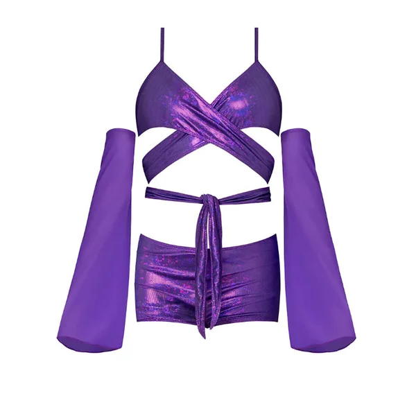 Magic Silk Disco Glimmer Wrap Bralette, Booty Shorts & Sleeve Set