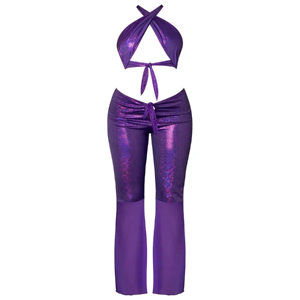 Magic Silk Disco Glimmer Wrap Halter & Flair Pant Set