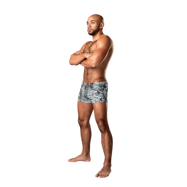 Male Power Dirty Denim Jean Print Mini Short