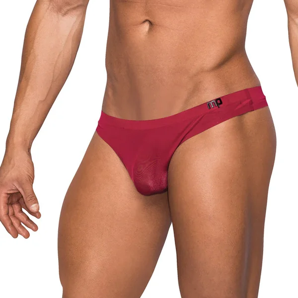 Male Power Seamless Sleek Sleek Thong w/sheer pouch Wine