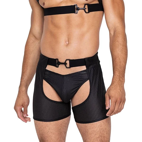 Master Chaps w/Hook & Ring Closure & Rear Cut Out (Thong Not Included) - Black MD