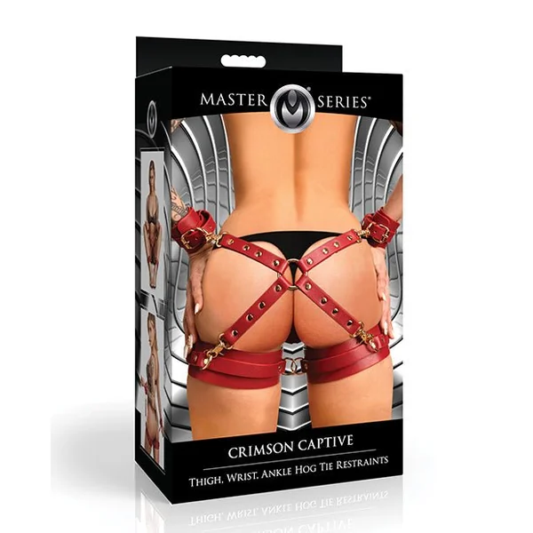 Master Series Crimson Captive Thigh, Wrist, Ankle Hog Tie Restraints - Red
