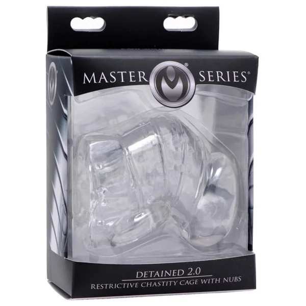 Master Series Detained 2.0 Restrictive Chastity Cage W/nubs - Clear