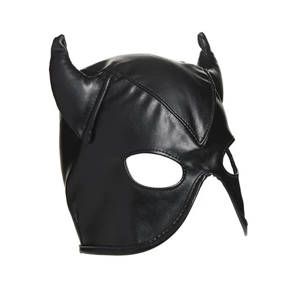 Master Series Dungeon Demon Bondage Hood w/Horns - Black