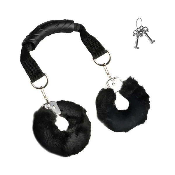 Master Series Furry Adjustable Quick Release Handcuffs with Handle