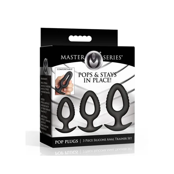 Master Series Pop Plugs Hollow Silicone Anal Trainer Set (3 Piece) - Black