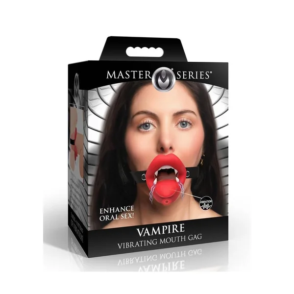 Master Series Vampire Vibrating Rechargeable Silicone Mouth Gag - Red