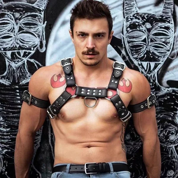 Men’s Leather Chest Muscle Bondage Adjustable Party Shoulder Strap