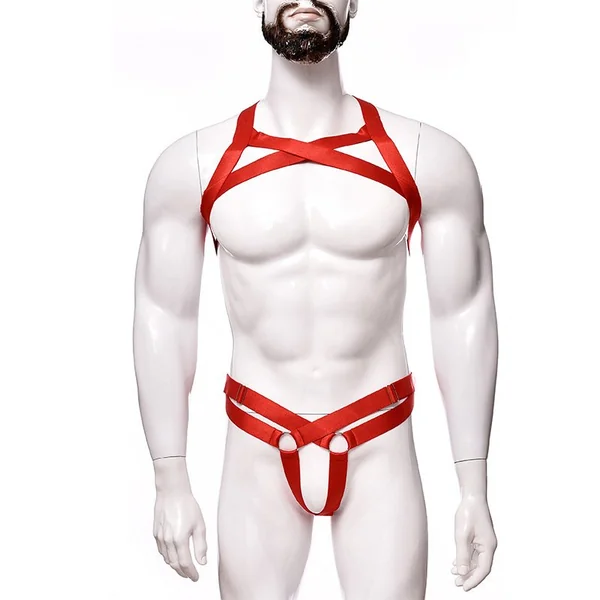 Men’s Sexy Lingerie Big Chest Strap Bar Ball Performance Three-point Suit