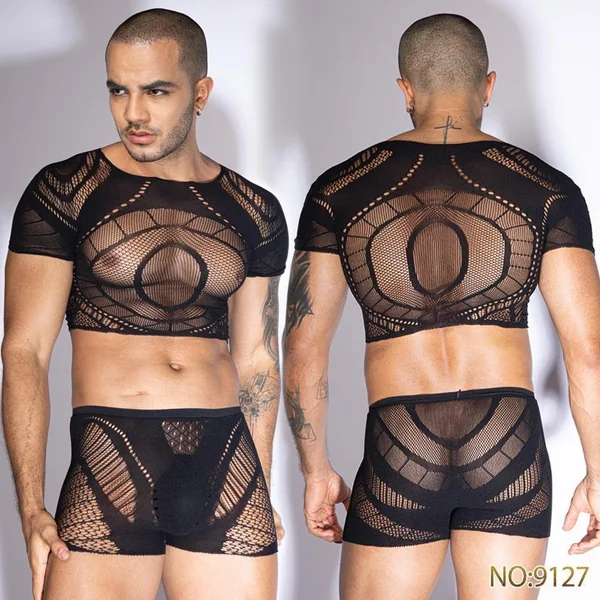 Men's Short Sleeve Crop Top w/Matching Brief - OS