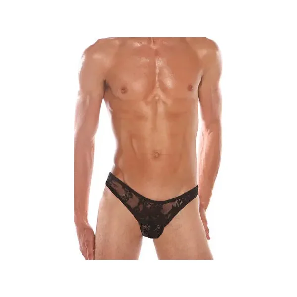 Men's Stretch Black Lace Thong