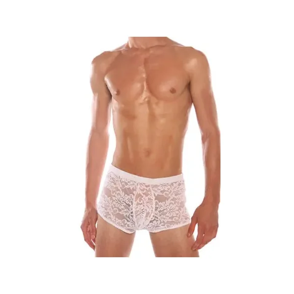 Men's Stretch White Lace Mini Briefs