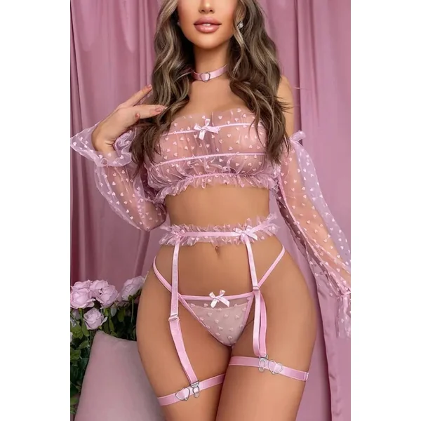 Mesh Heart Garter Three-Piece Set