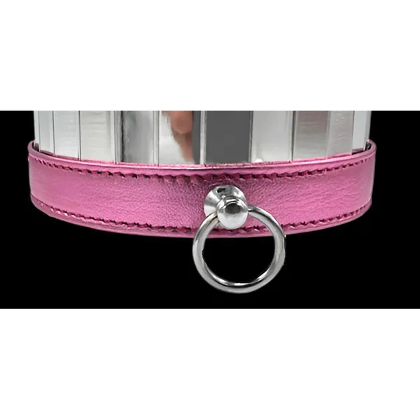 METALLIC COLOR LEATHER COLLAR WITH O RING AND BUCKLE