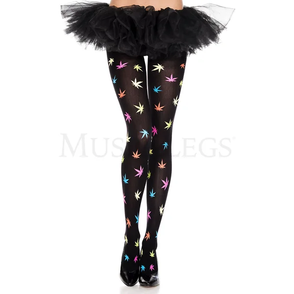 MULTICOLOR LEAF PRINT PANTYHOSE
