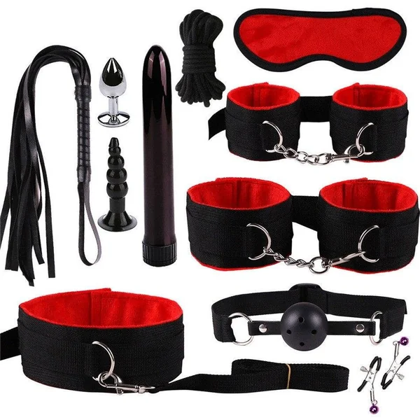MwOiiOwM Exotic Accessories Nylon Sex Bondage Set Sexy Lingerie Handcuffs Whip Rope Anal Vibrator Adult Sex Toy for Couples
