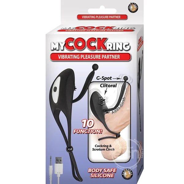 My Cock Ring Vibrating Pleasure Partner Silicone Rechargeable Ring - Black