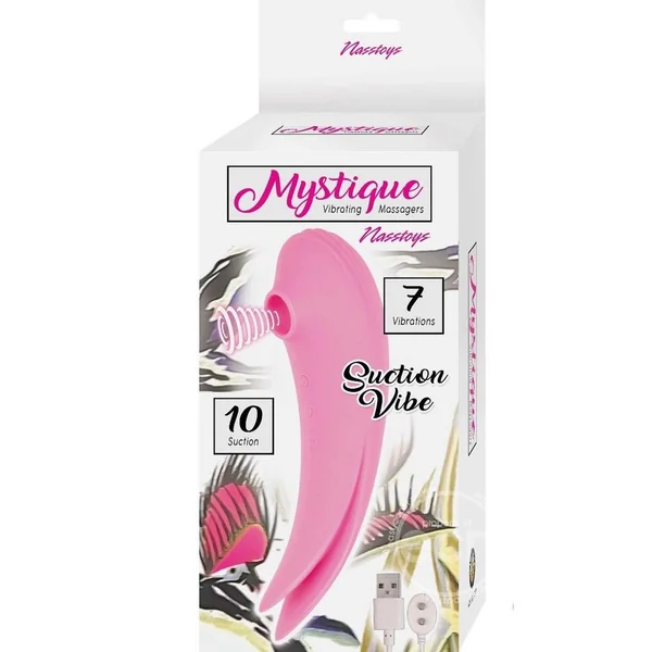Mystique Suction Vibrating Rechargeable Silicone Massager - Pink