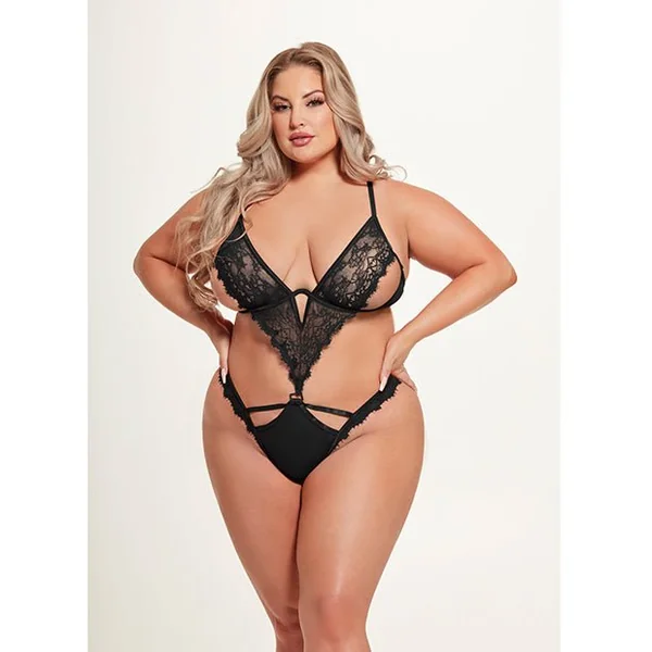 Nadia Lace & Mesh Cutout Teddy - Black 1X/2X