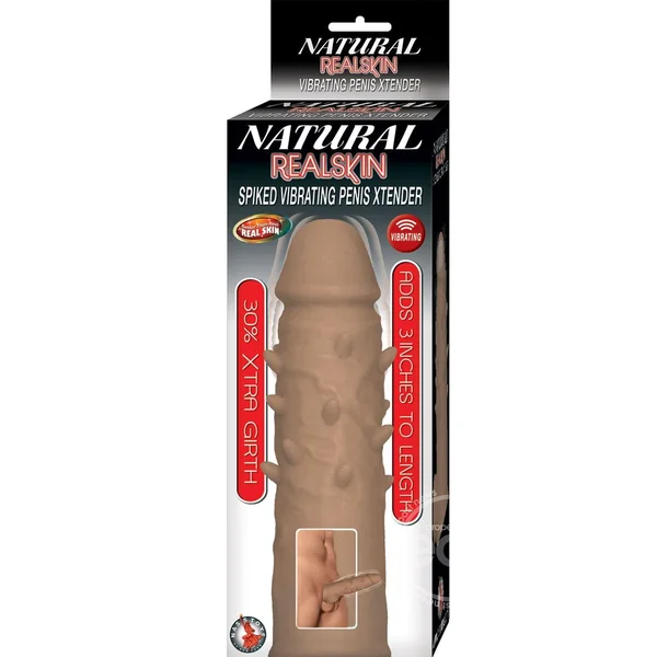 Natural Realskin Spiked Vibrating Penis Xtender - Chocolate