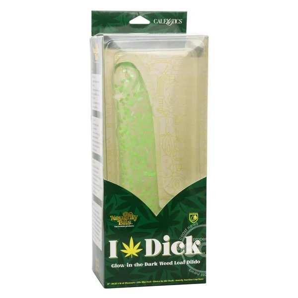 Naughty Bits I Leaf Dick Glow-in-The-Dark Weed Leaf Filled Dildo - Green