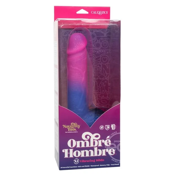 Naughty Bits Ombre Hombre XL Rechargeable Silicone Vibrating Dildo - Multicolor