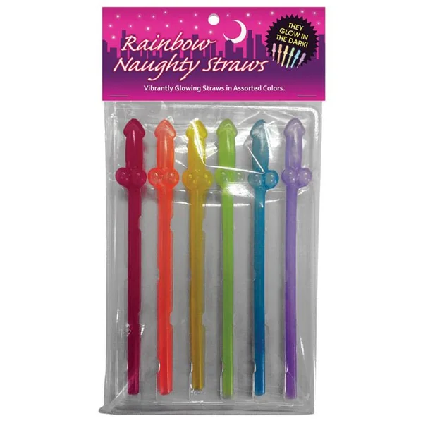 Naughty Glow In The Dark Rainbow Straws - Pack Of 6