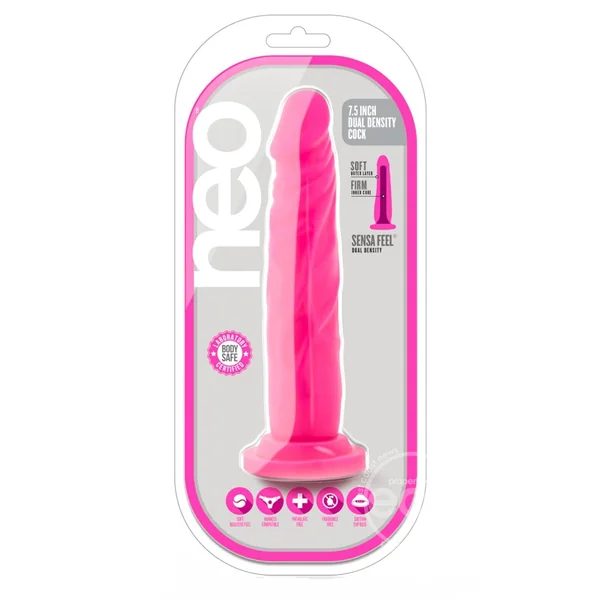 Neo Dual Density Dildo 7.5in - Neon Pink