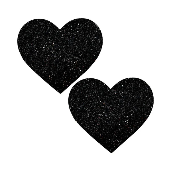 Neva Nude Black Malice Queen Status Plus Size Fuller Bust Black Glitter Heart Nipple Pasties