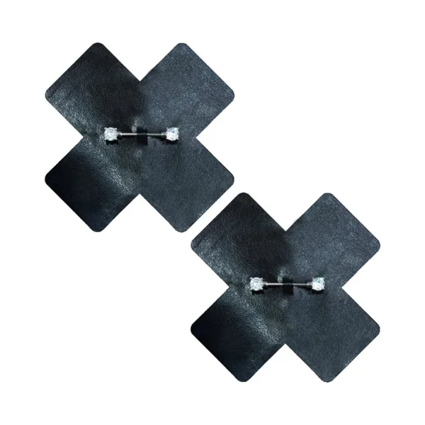 Neva Nude Peek-A-Boo Reusable Leather And Jewel Piercing X Shape Nipple Pasties