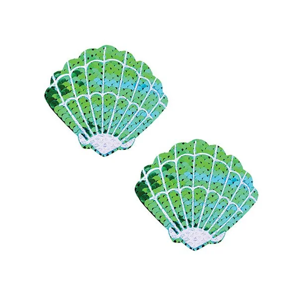 Neva Nude Sequins Sea Shells Under the Sea Pasties - Green/Blue O/S