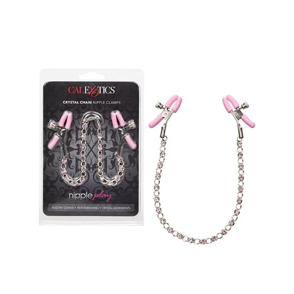 Nipple Play Crystal Chain Nipple Clamps - Pink
