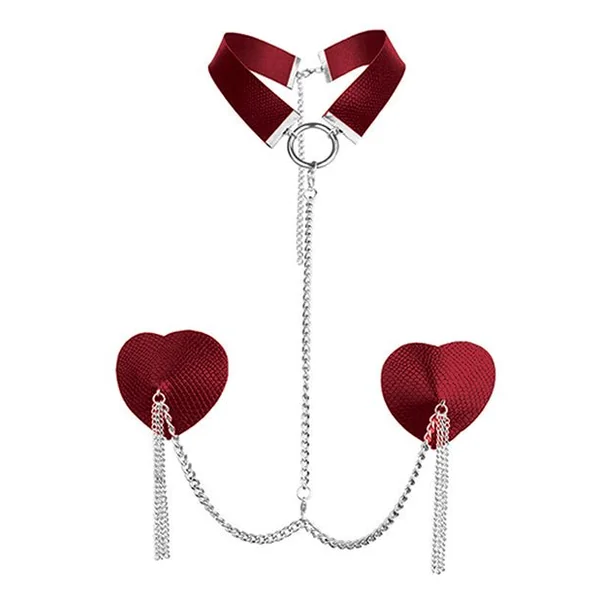 Nipplicious Dominatrix Leather Collar & Pasties W/chain