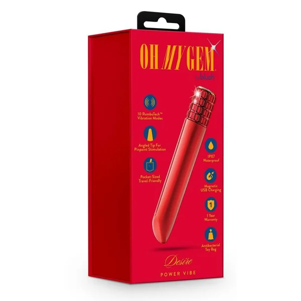 Oh My Gem Desire Rechargeable Bullet Vibrator - Ruby