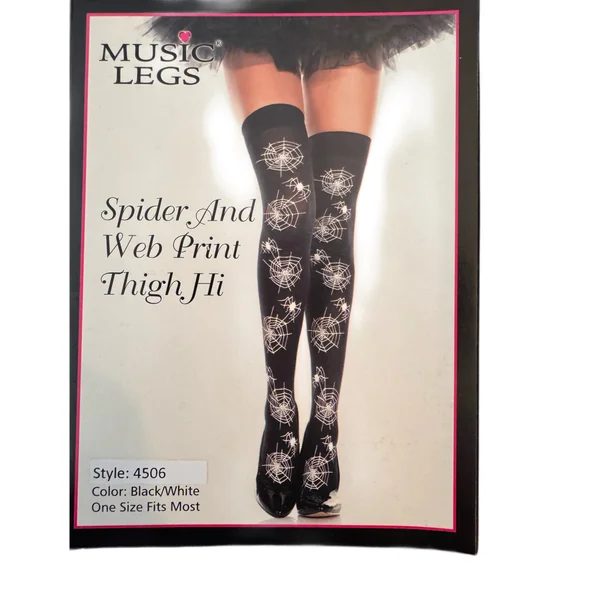 Opaque Spider and Web Print Thigh Hi