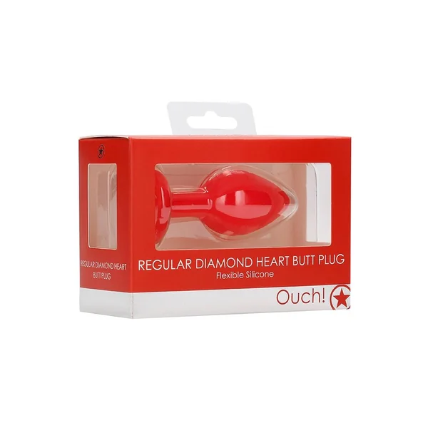 Ouch! Diamond Heart Butt Plug - Regular - Red